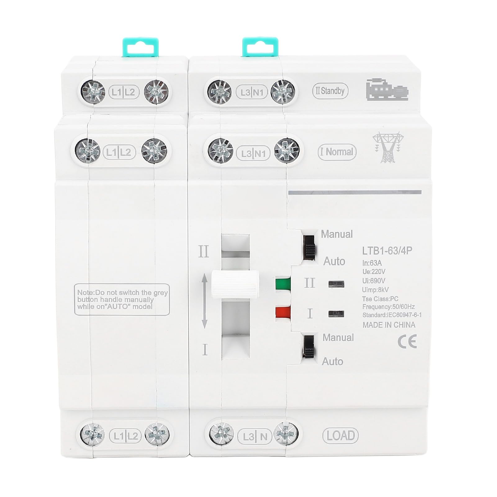 Tissting Doppelstrom Automatik Transfer Schalter 4P 63A Unterbrechungsfreie Stromversorgung 35mm Hutschiene Mini ATS - Netzumschalter für Haushalt PZ30 Verteilerkasten