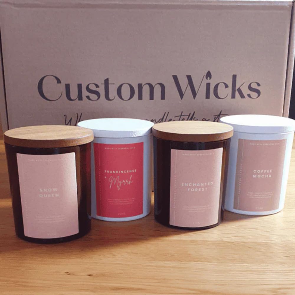 Custom Wicks™ Premier Candle Gift Set – 4 Signature Scents in Elegant Gift Box – Hand-Poured Soy Candles – Long-Lasting & Highly Fragrant – Ideal Birthday or Thank You Gift