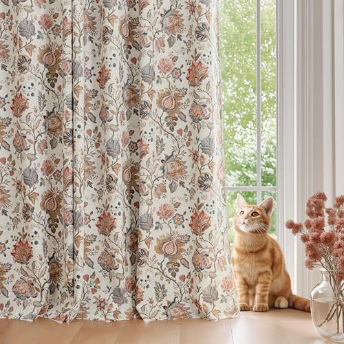 FMFUNCTEX Floral Blackout Curtains, 84" Beige, Thermal Insulated, 2 Panels