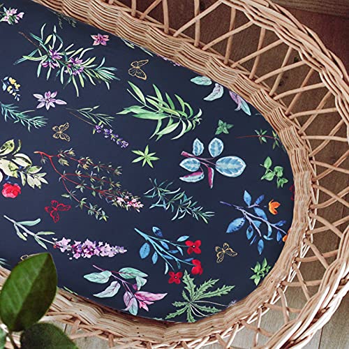 Image of Bassinet Sheet, Jersey Cotton for Baby Boy/Girl, Fitted Sheets Flexible for Most Bassinet Mattress (Wildflower Leaves)