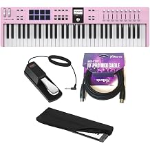 Arturia KeyLab Essential 61 mk3 Rose Quartz Bundle with Auray FP-P1L Universal Piano-Style Sustain Pedal, MID-P10T Pro MIDI to MIDI Cable 10 Feet, Kaces KKC-MD Stretchy Keyboard Dust Cover, medium