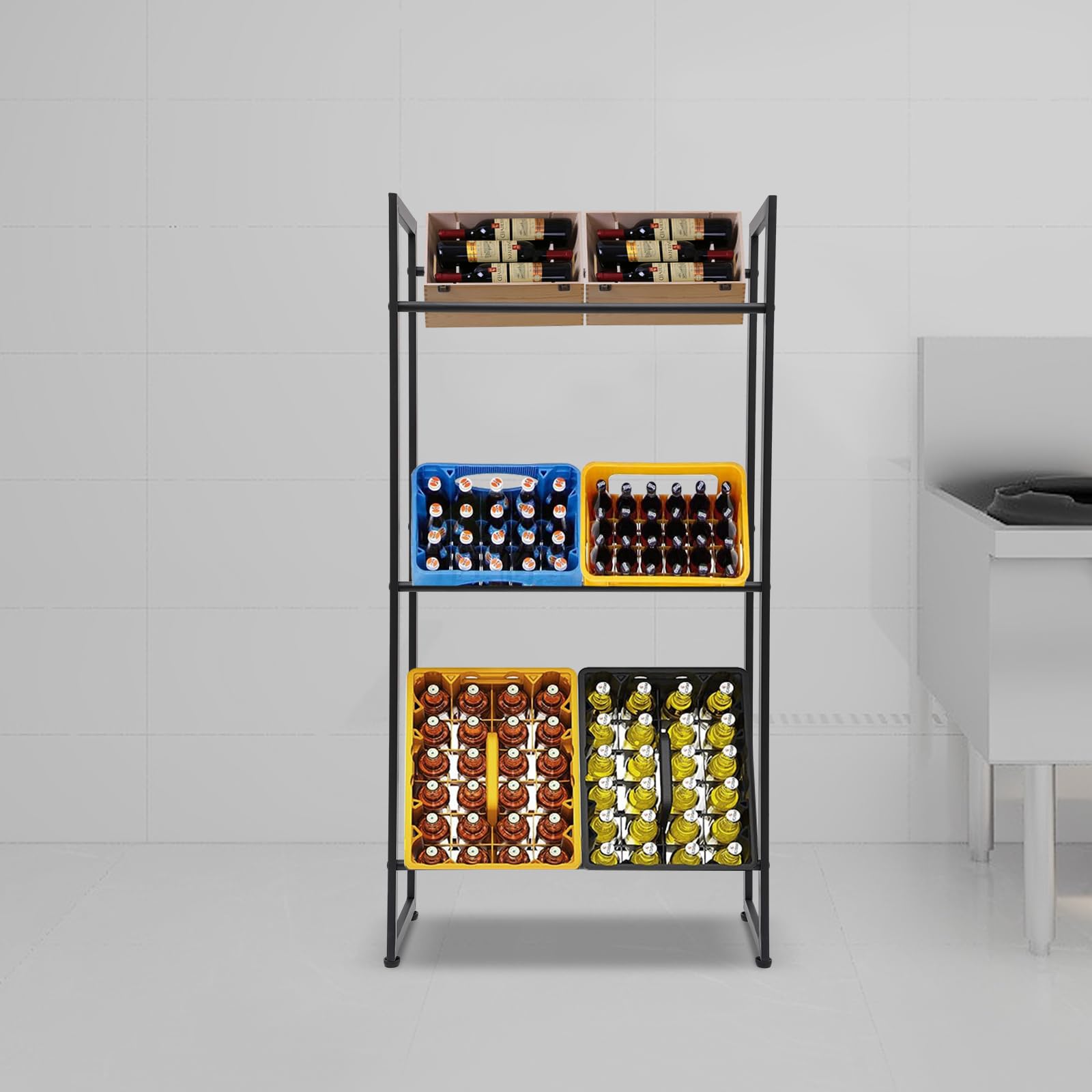 Estantería para cajas de bebidas, 3 niveles, soporte para cajas de bebidas, estante rectangular para organizar bebidas, latas, frutas, cerveza