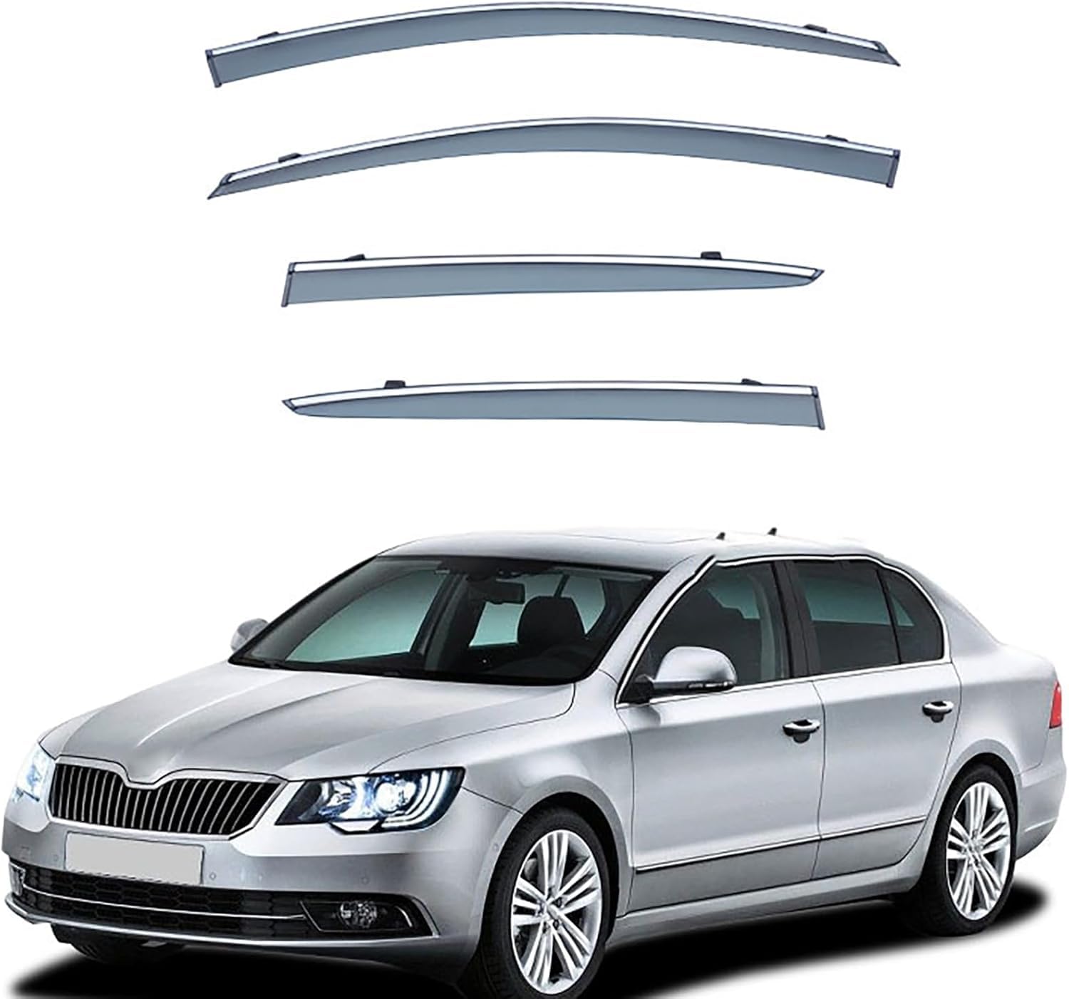FengXH Window Deflectors for Skoda Superb MK2-B6 2009-2015 - 4pc Smoke Tint, Waterproof, Noise Reducing.