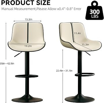 Bar Stools Set of 2,Swivel Barstools Adjustable Counter Height Bar Stool,Faux Leather Bar Stool Chairs with Backrest,Large Metal Base,Modern Bar Chairs for Kitchen Island,Dining,Beige