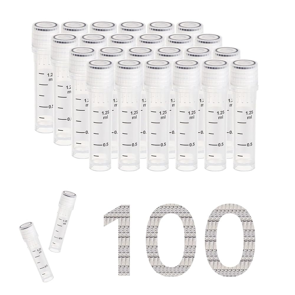RANJOVER Cryovials Sterile Tubes 2ml Lab Vials with Caps Cryovial for Low Temperature Storage, Case of 100 Easy Install