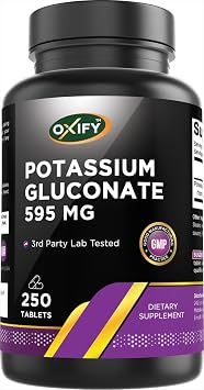 Oxify Potassium Gluconate 595 mg | 250 Tablets | Gluten-Free, Non-GMO | Supplement Made in USA