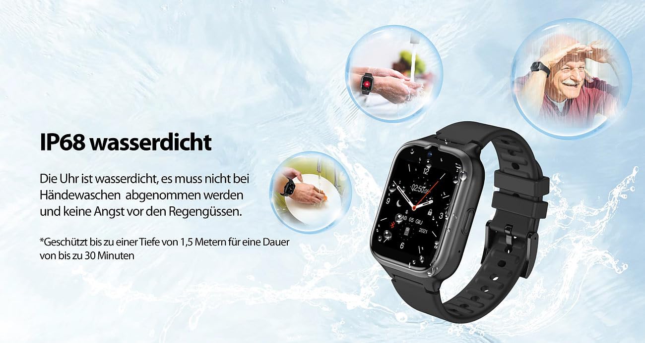 simvalley MOBILE Notruf Uhr mit SIM-Karte: 4G/LTE-Senioren-GPS-Handy-Uhr mit Garantruf Easy und Video-Telefonie (Senioren Smartwatch mit SIM-Karte, Handyuhren, Telefon)