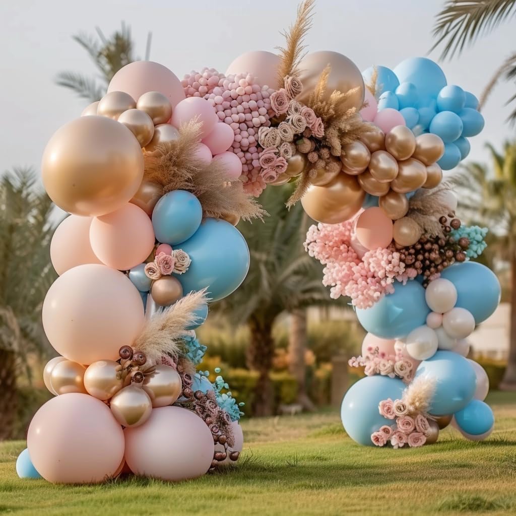 Gender Reveal Balloons Arch DIY Pink And Blue Balloon Garland Double Stuffed Balloons Dusty Pink Blue White Gold Balloon Kit For Gender Reveal Birthday Baby Shower Boho Party Decration