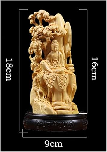 Miniatura 2 de Escultura de mesa, escultura de Buda, estatua de boj de 6.3 in, escultura de Guanyin, tallado de madera, estatua de Buda Guan Yin, decoración