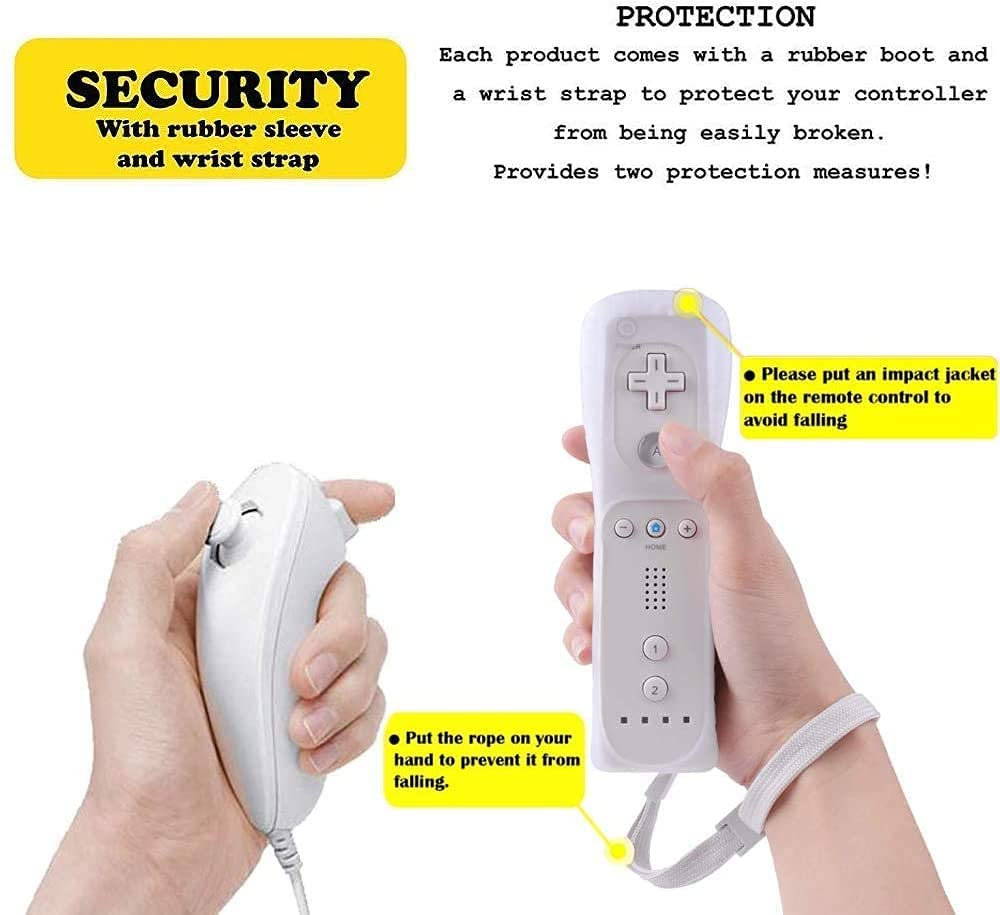 VTone 2 paquetes de controlador de gestos y palanca de mando Nunchuck con funda de silicona y correa de muñeca compatible para Wii/wii u Console (negro y blanco)