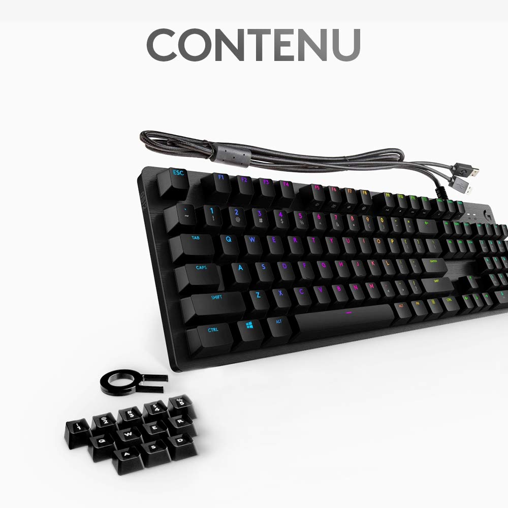 Logitech G512 Clavier Gamer Mécanique, Eclairage RGB LIGHTSYNC, Tactile Switchs GX Brown, Alliage Aluminium 5052, Touches de Fonction Complètes, Relais USB, Français AZERTY - Noir
