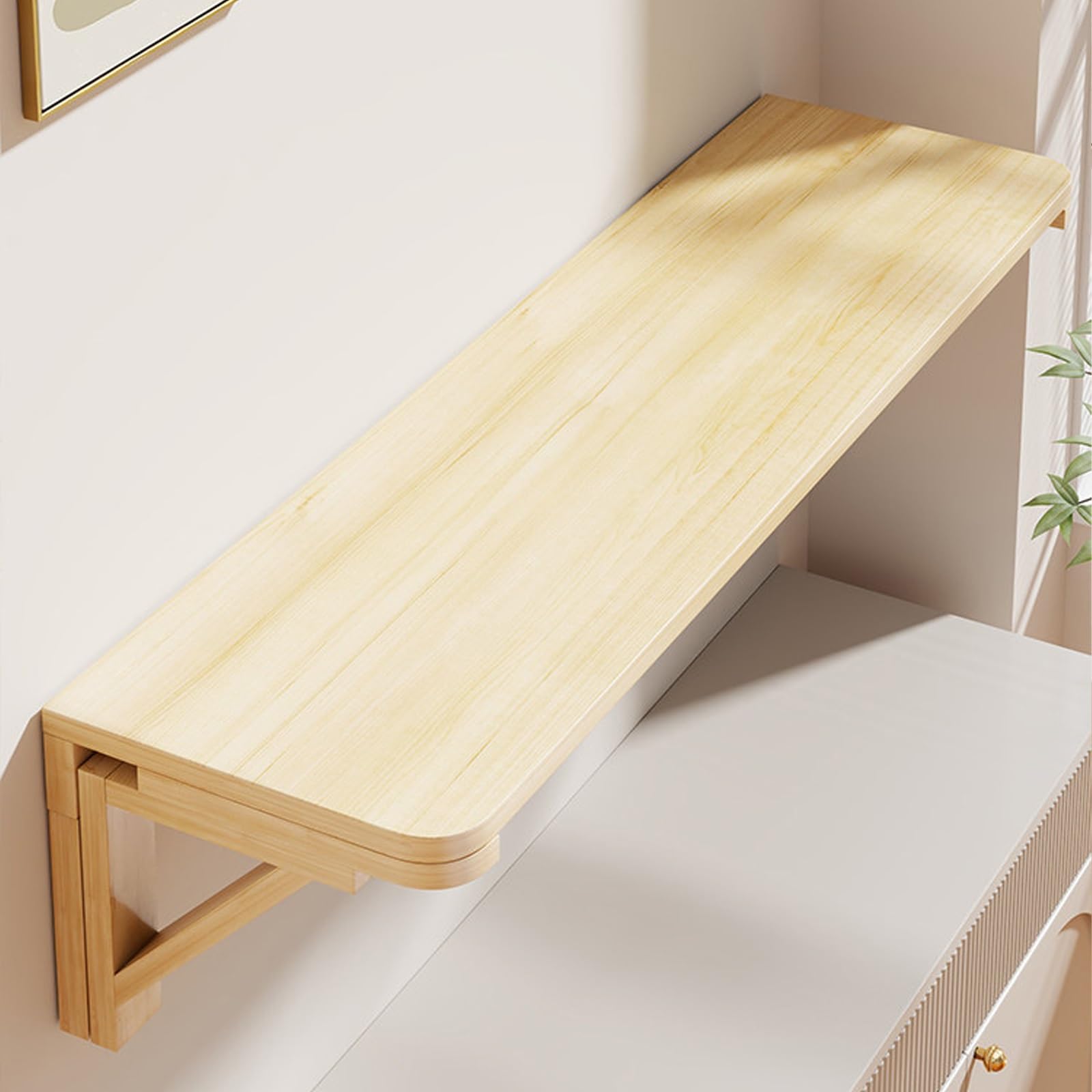 Table pliante murale pour cuisine et chambre, grand plateau bois gain de place style ferme rustique