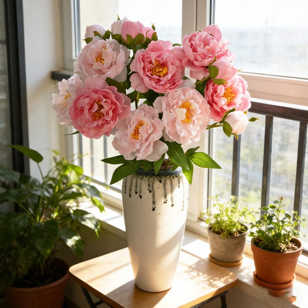 Pivoines artificielles en soie pour centre de table de mariage chic