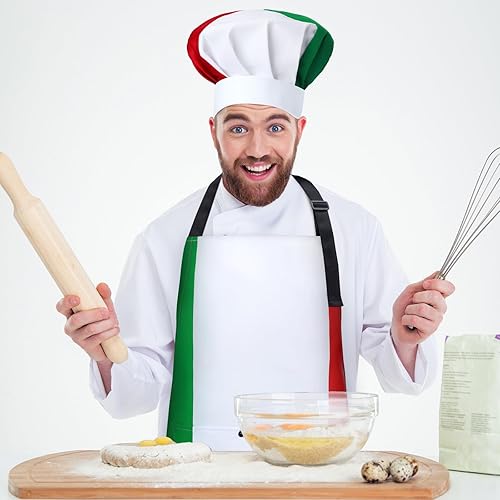 Miniatura 5 de Toulite 4 piezas de decoración de fiesta temática italiana, disfraz de chef, sombrero de chef, delantal, sombrero de chef de estilo italiano y