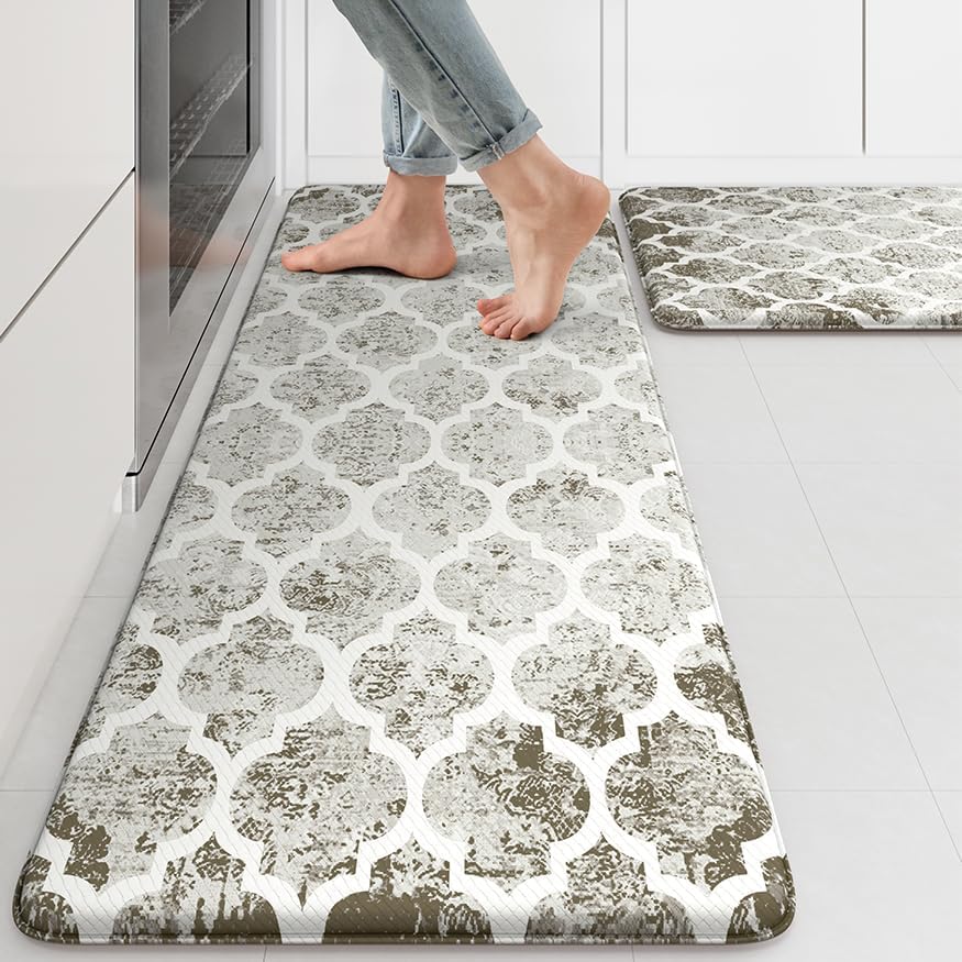 KIMODE Tapete de cocina antifatiga, 17 x 47 pulgadas + 17 x 29 pulgadas, juego de 2 alfombras de cocina marroquíes, tapetes de cocina para suelo