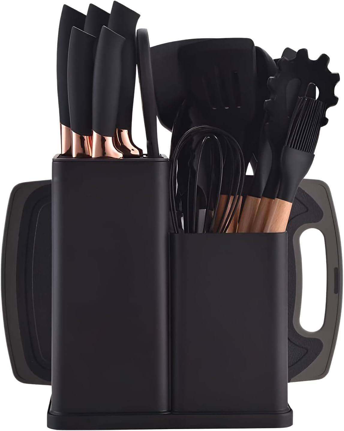 Generic Super Casio-Kitchen Knife Set with Cutting Board and Utensils Organizer, 19 Pieces (Black), KU-6354