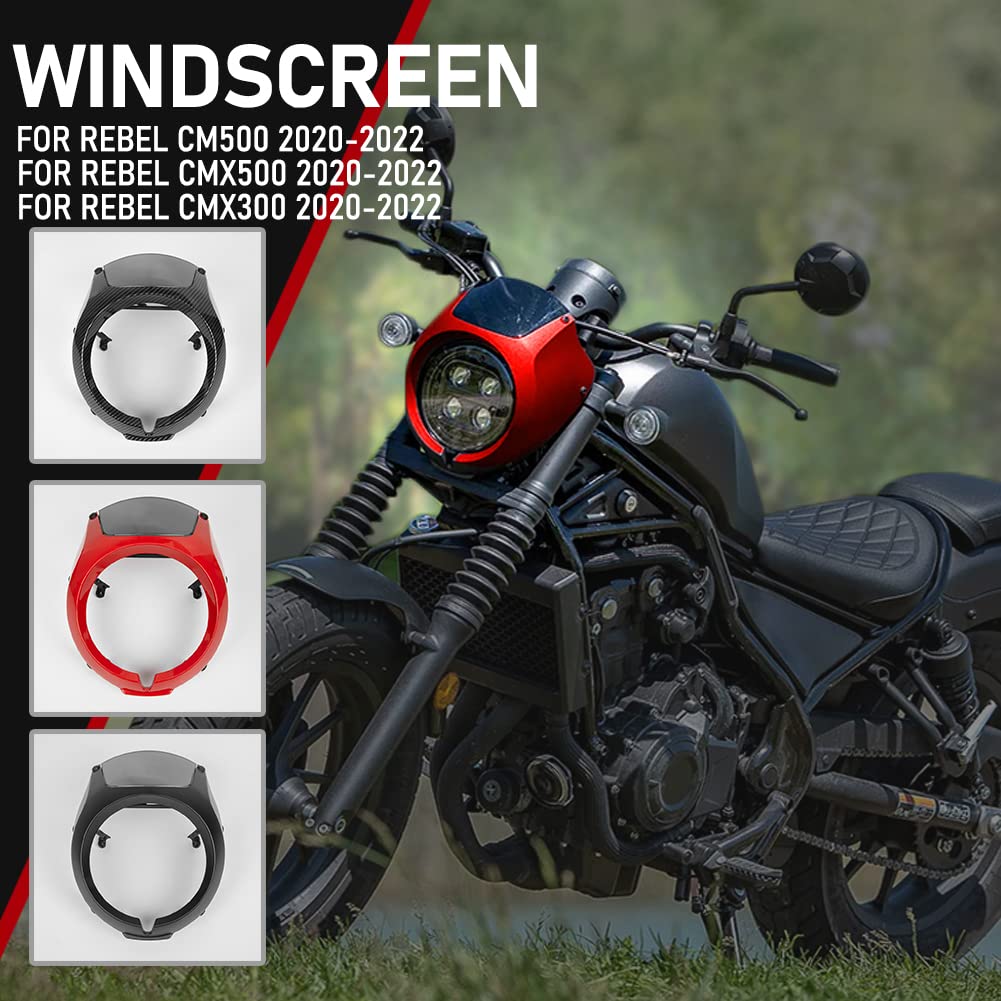 Motorcycle Rebel500 Rebel300 Mask Windshield Headlight Fairing Windscreen Wind Visor Guard for H.onda Rebel CMX500 CM500 CMX300 CMX 300 500 CM 500 2020 2021 2022 2023 2024 (Black)
