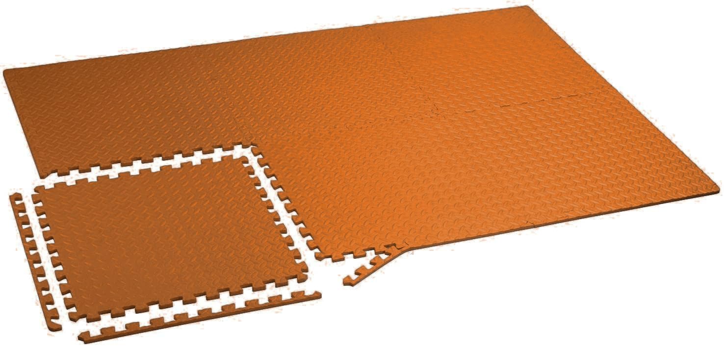 GSQUARE Fitness Puzzle Mat, Gym Floor Mat, Exercise Mat, EVA Foam Interlocking Tiles, Protective Flooring for Gym Equipment and Workouts, 12mm Extra Thick (Brown, 4pcs - 16 Square Feet) 2