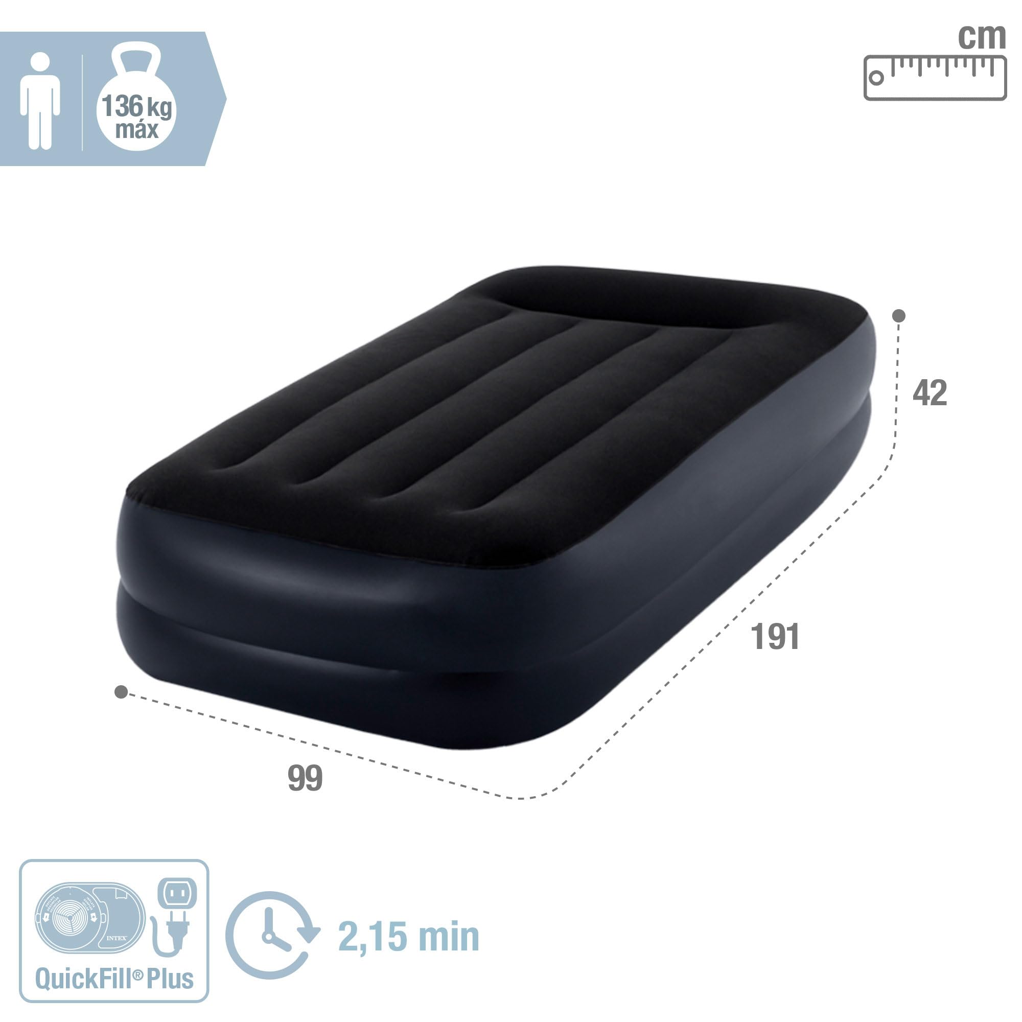 Intex - 64122ND - Lit Gonflable Pillow Rest Raised - Électrique 1 Pers