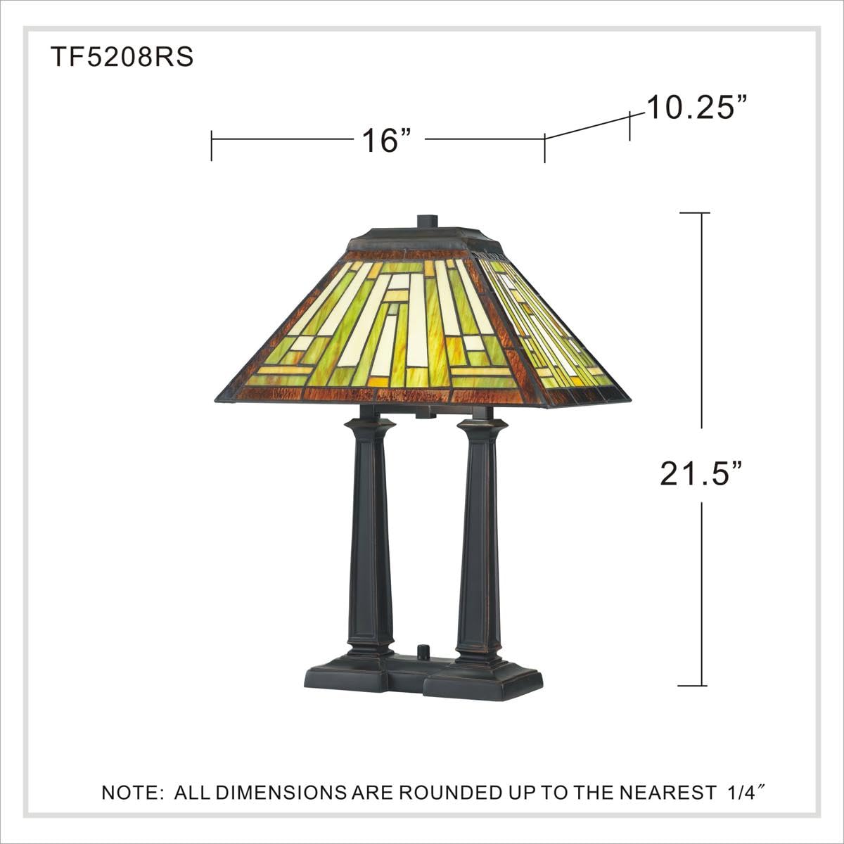 Quoizel TF5208RS Decker Tiffany Green Arc Table Lamp, 2-Light 150 Watts, Russet