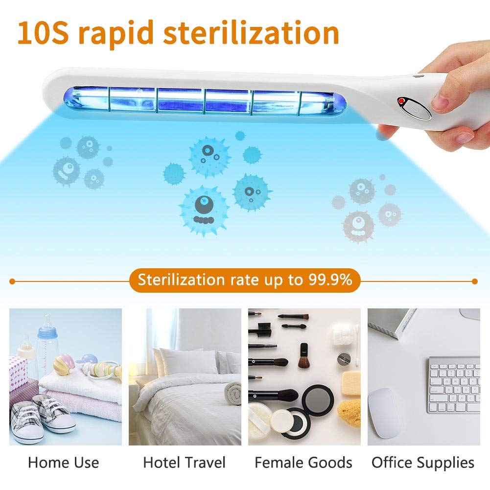 Lámpara de esterilizador UV de 5 vatios, lámpara ultravioleta portátil de mano, luz UVC de carga USB para viajes en el hogar al aire libre Mejorar mascotas