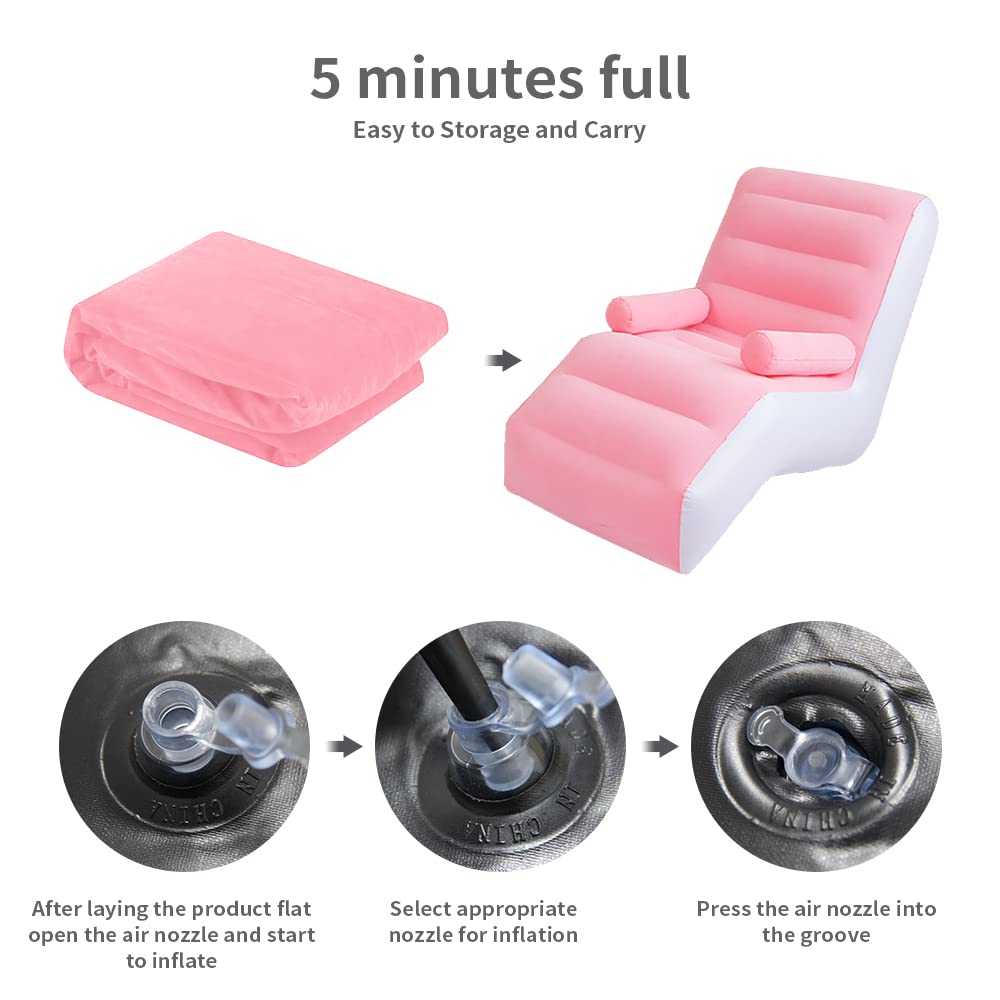 Silla inflable para sala de estar para interiores, con pasamanos, silla plegable inflable con bomba de aire, viajes al aire libre, camping, picnic, playa, tumbonas (rosa) 3