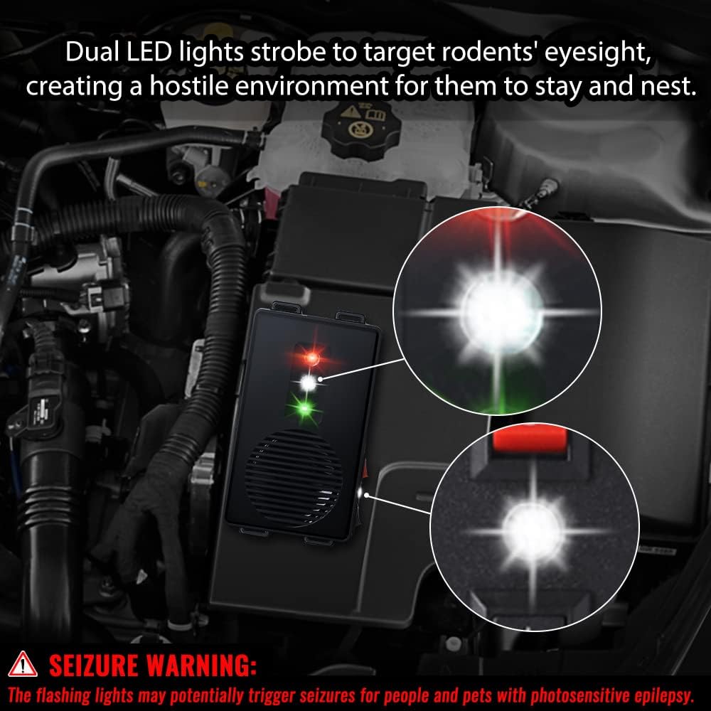 Rodent Repellent for Cars Battery Operated Ultrasonic Mice and Rat Deterrent with LED Flashlights, Wireless Under Hood Animal Repeller Pest Control Device for RV, Truck, and Vehicle Engine Protection - Image 3
