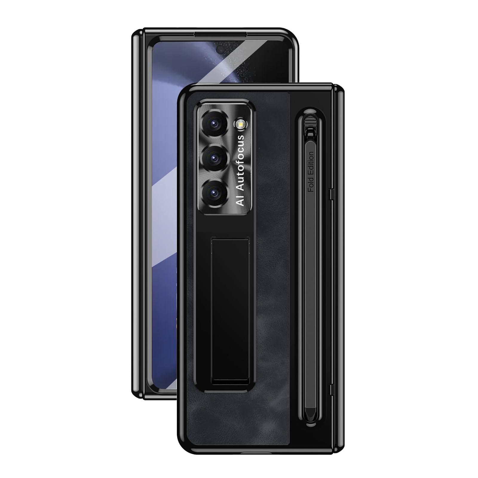 Etui z podstawką do Samsunga Galaxy Z Fold 6, ochrona zawiasów metalowego obiektywu, wysokiej jakości skórzane etui na telefon komórkowy w stylu vintage z uchwytem na długopis S, czarne