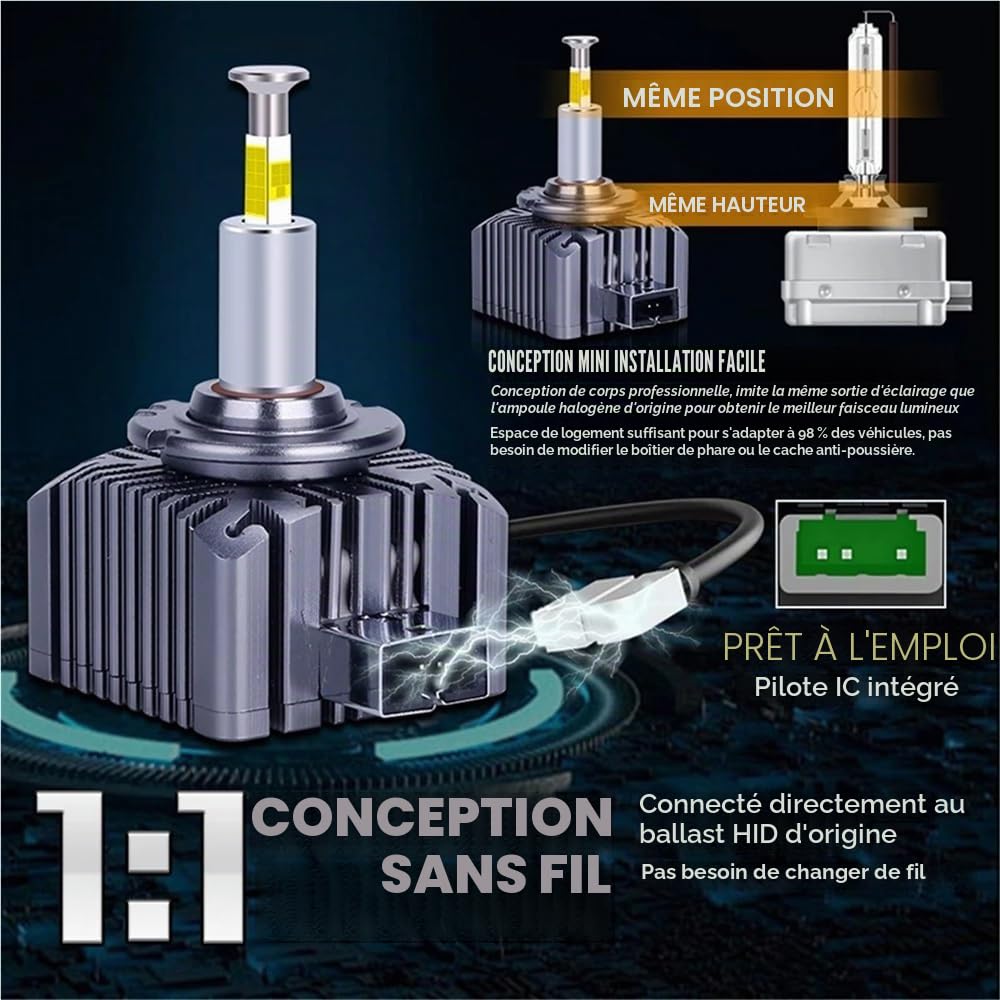 D1S D3S phare LED 360 LED HID D2S D4S Canbus D1R D2R D3R D4R 1500W ampoule xénon Turbo lampes de voiture moto lumière Plug And Play(2 pieces,30PC CSP CHIPS_D1S)