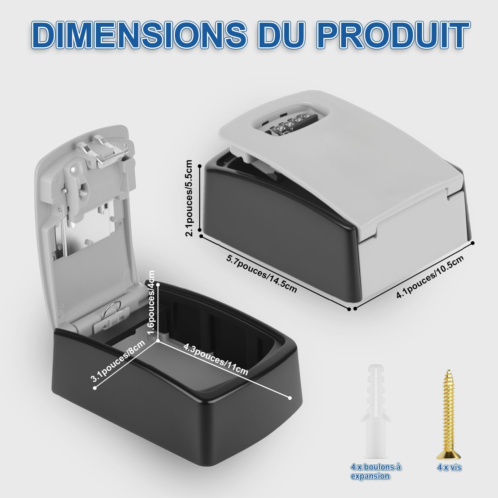 Diyife Boite a Clef Grande Capacité, Anti-Intempéries Boite a Clefs Murale | 145x105x55mm (HxBxT) - Gris, Boite a Clefs Securisee Exterieur avec Code 4 Chiffres, pour Clés et Cartes