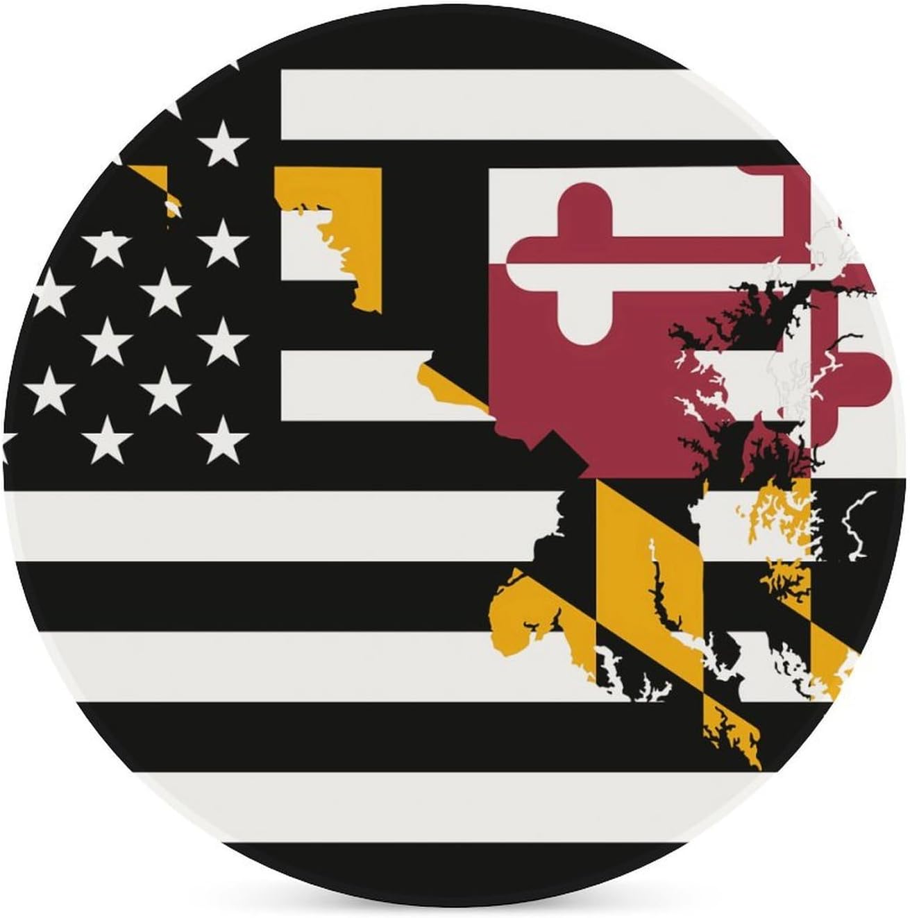 Maryland State Flag U.S. Round Ceramic Coasters Print Drinks Absorbent with Cork Base for Home Decor Gifts 4 Inch