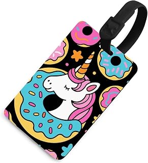 Personalized Cruise Tags Etag Resealable Cartoon Unicorns Donuts Rainbow Art Travel Id Bag Tag with Adjustable PVC Loop - Travel Id Labels for Women