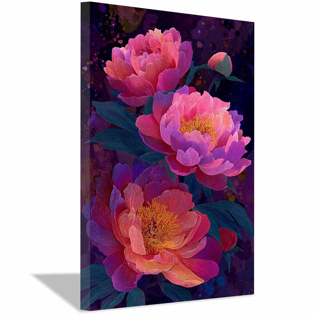 Hoqiu Multicolor Plant Poster Pink Peony Artwork Modern Canvas Wall Art, Decorative Paintings, Canvas Painting Wall Art For Home Decor.(Multicolor)-70X100cm Framed