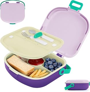 G.a HOMEFAVOR Lunch Box for Kids, Purple, 41 oz | 4-Compartment, Leak-Proof, Dishwasher Safe, BPA-Free, with Stainless Steel Utensils, Meal Prep, for School, 1200 ml