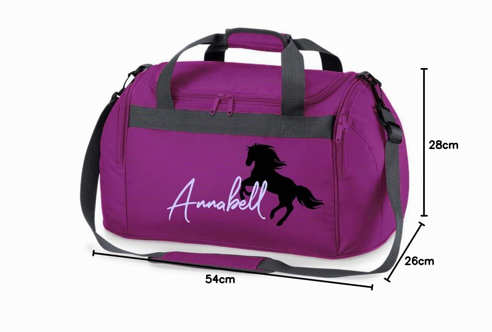 Sac à cheval personnalisé Nom imprimé - Motif cheval ascendant Sac de transport et de sport pour filles - Disponible dans de nombreuses couleurs Sporttasche