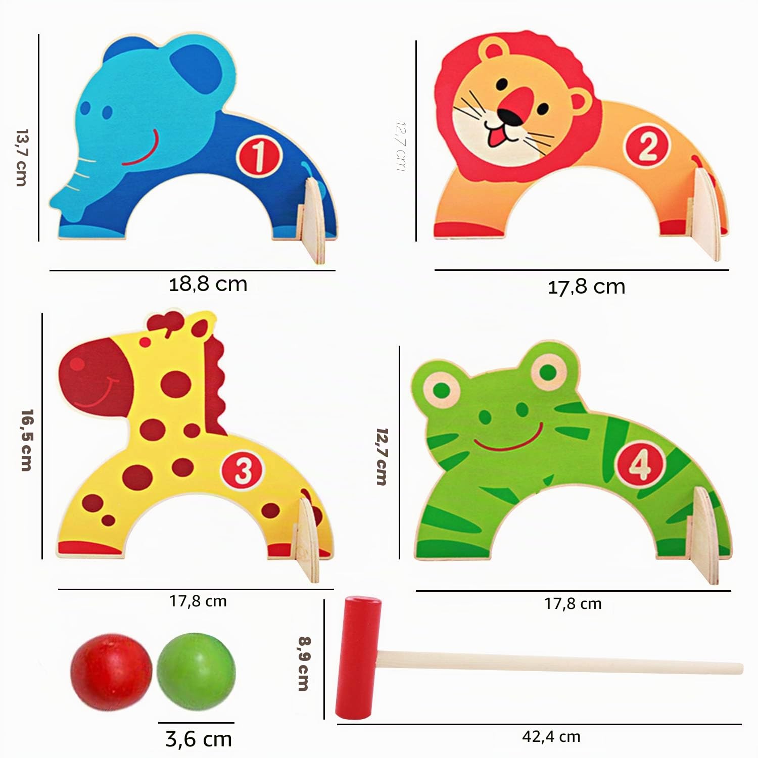 Jacootoys Holz Krocket Set Spiel Crocket für 2 Spieler Kinder Erwachsene Außenbereich Krocketspiel Spielspaß für Jungen Mädchen ab 3 Jahren