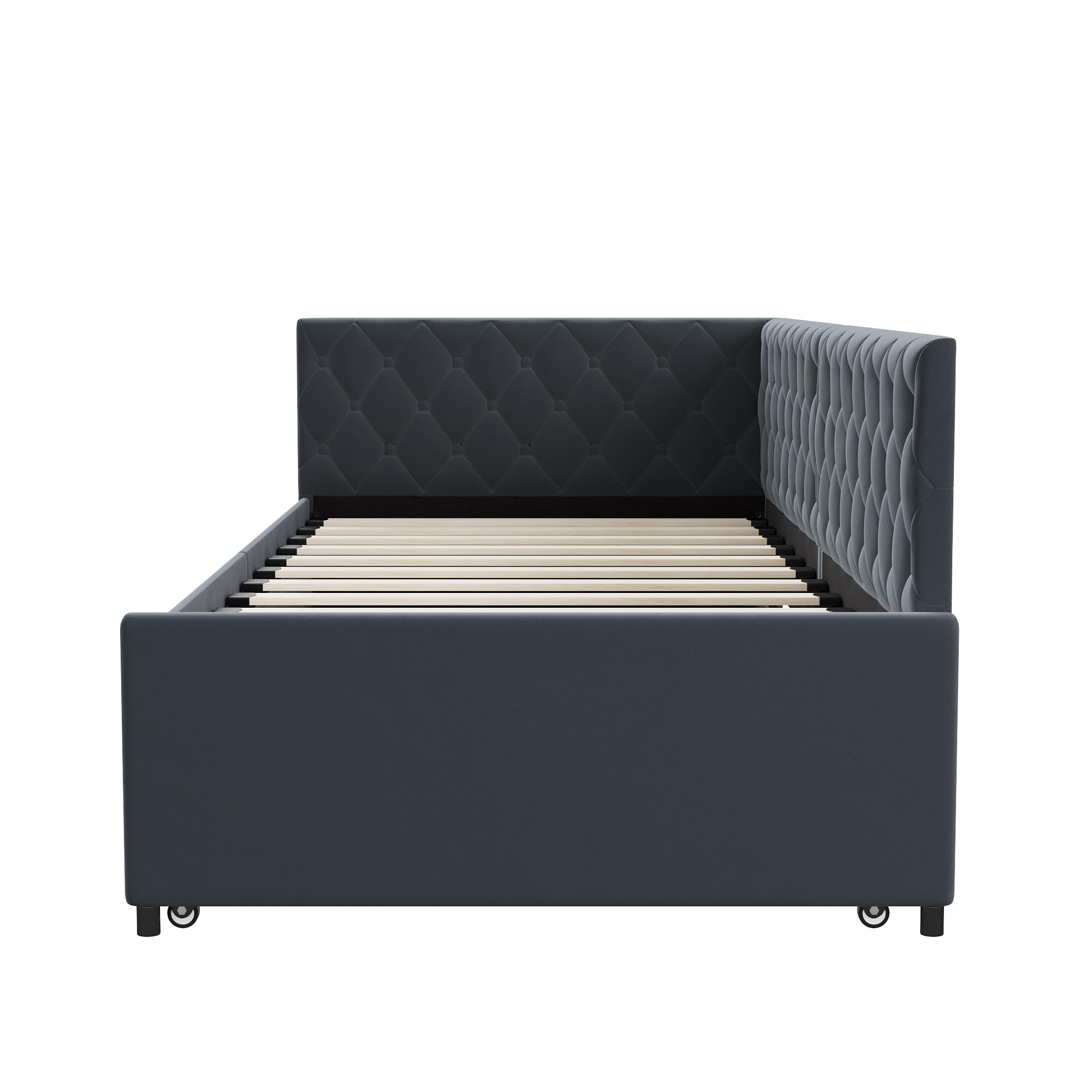 Cama de día extensible con somier de listones de madera, cama tapizada, sofá cama extensible 90/180 x 200 cm, cama individual/doble con somieres, cama multifunción (90 x 200 cm, negro B)