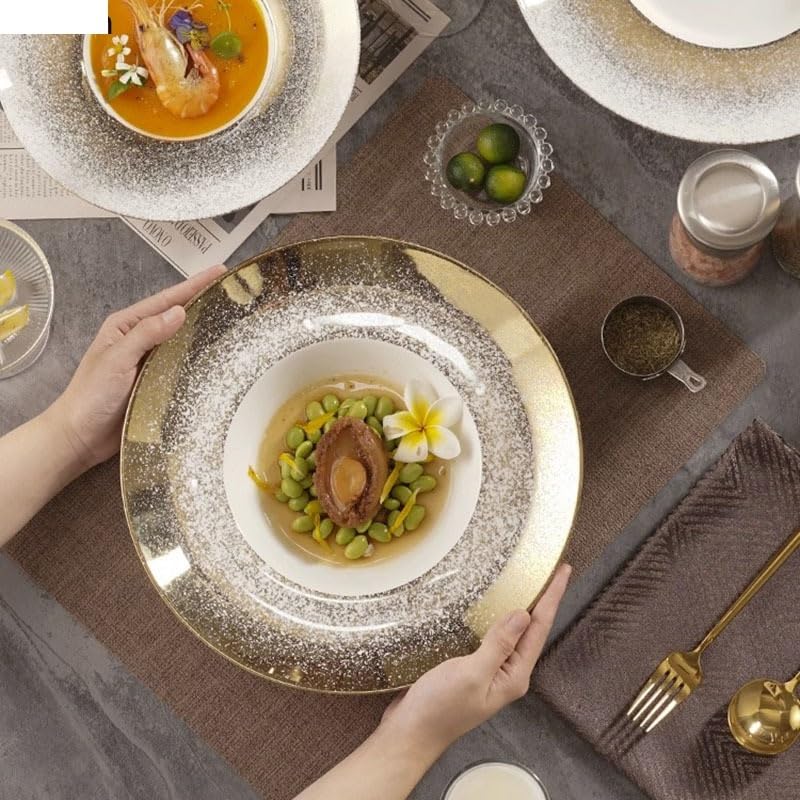 Talerze obiadowe Kreatywny Galwanizowany Ceramiczny Talerz Obiadowy Gruby Talerz Na Zupę Talerze Deserowe Talerze Na Przekąski Restauracja Specjalna Zastawa Stołowa Talerz Na Zimne Danie A 24