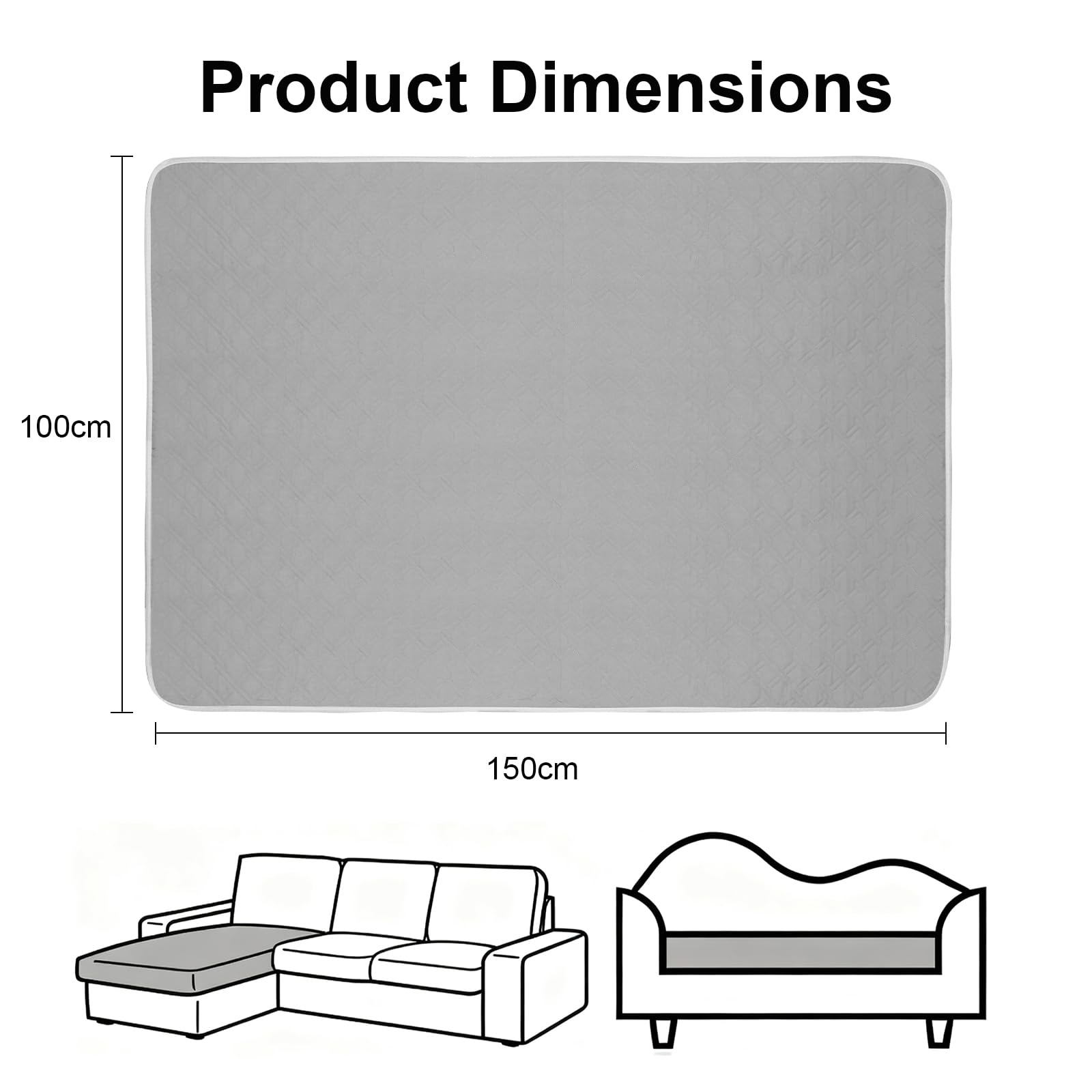 100 x 150 cm - Imperméable - Gris clair - Protection de canapé - Antidérapant - Lavable - Pour les déplacements - Pour canapé, lit, voiture, chiens, chats, animaux domestiques