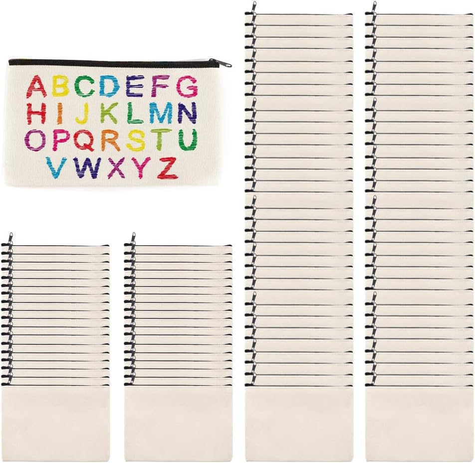 8×4.7 Inch Blank DIY Craft Bag Canvas Pencil Case Blank Makeup Bags- Canvas Pencil Pouch Bulk Canvas Cosmetic Bag Multi-Purpose Travel Toiletry Bag Canvas Zipper Bags