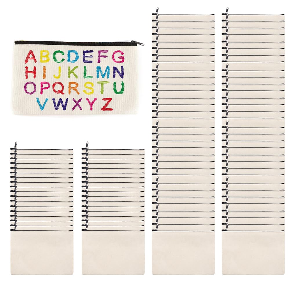 pabues 8×4.7 Inch Blank DIY Craft Bag Canvas Pencil Case Blank Makeup Bags- Canvas Pencil Pouch Bulk Canvas Cosmetic Bag Multi-Purpose Travel Toiletry