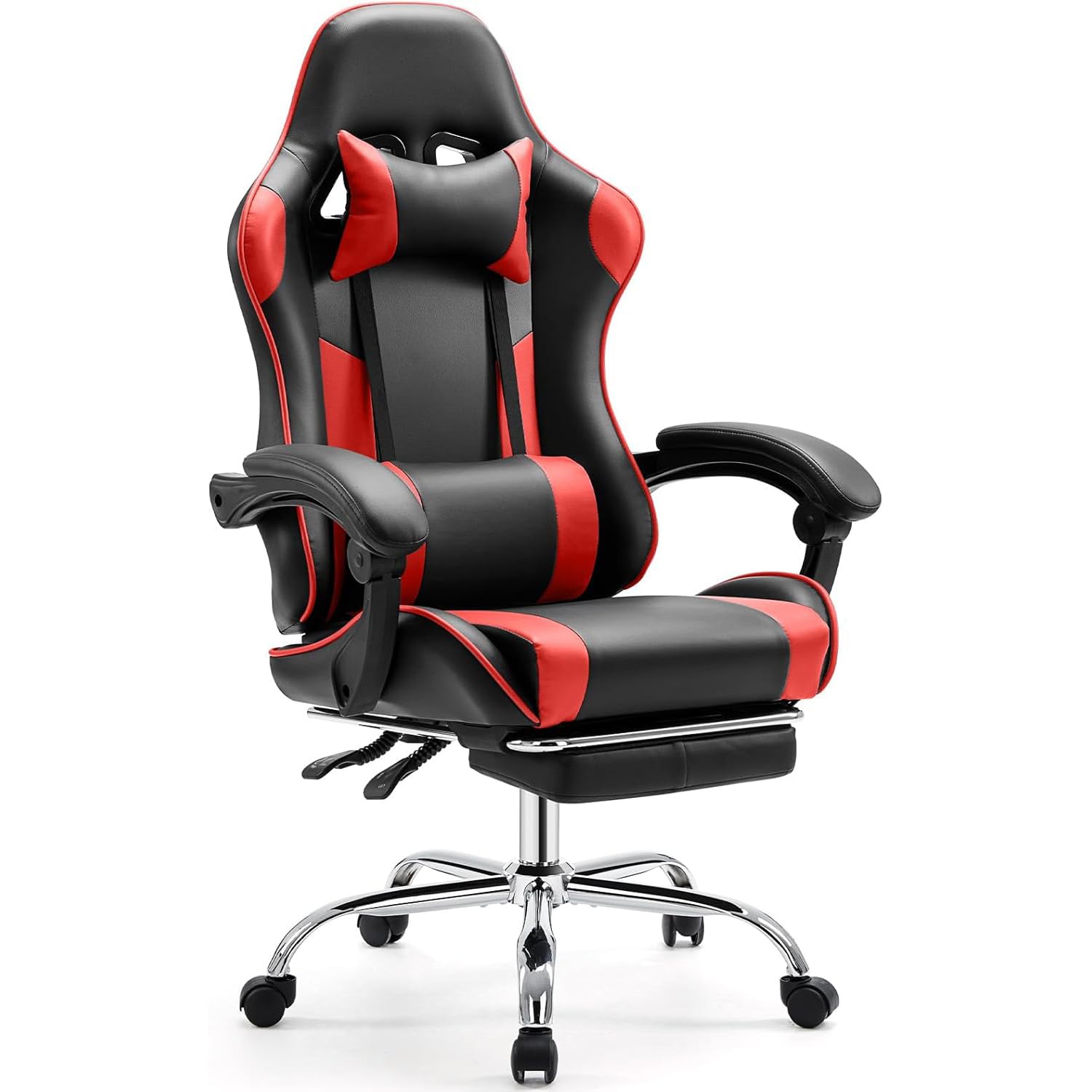 DUMOS Sedia da gaming, ergonomica, con poggiapiedi, in policarbonato, traspirante, con cuscino lombare regolabile, cuscino e braccioli, portata 150 kg