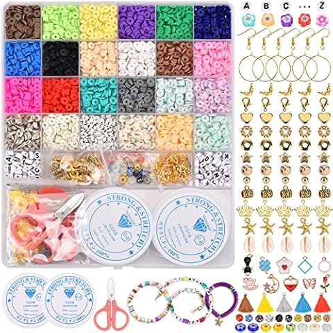 Qupzze 5100+ PCS Clay Beads Polymer Clay Flat Beads 24 Color Clay Spacer Beads Craft Kit with Alphabet Beads for Jewellery Making Bracelet Necklace Earring DIY Jewellery Making Kit for Kids Adults Cover