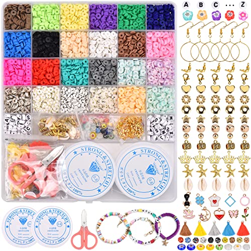 5100 unidades de espaciadores de cuentas de polímero redondo plano, 24 colores, 6 mm, cuentas de arcilla espaciadoras, cuentas de Heishi, collares, pulseras, manualidades Cover