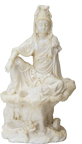 Estatua "Water & Moon Kuan Yin" de resina fundida en frío en tono crema de 7 pulgadas