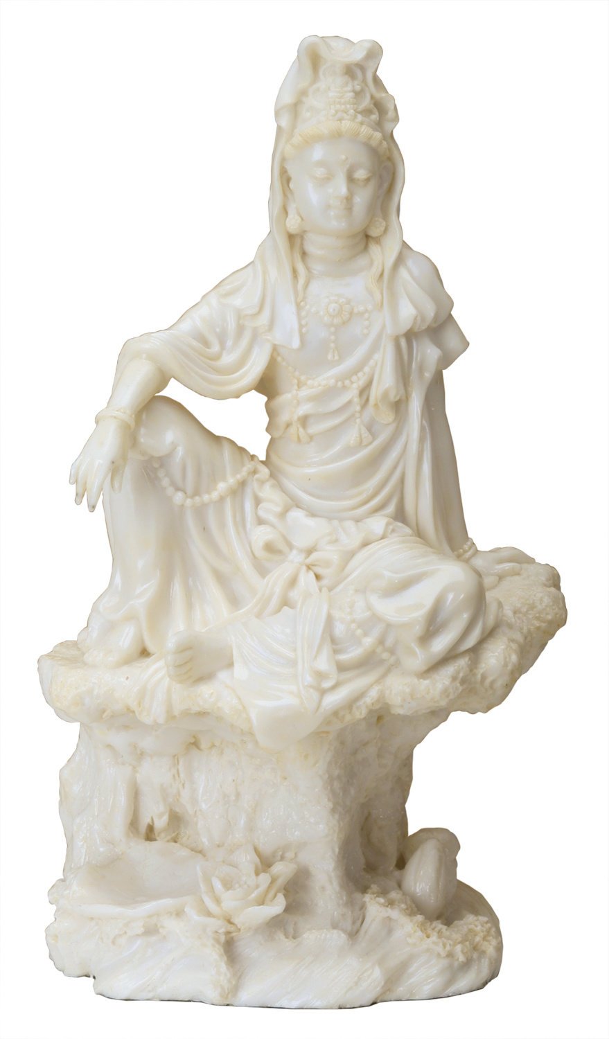 Summit 7 Inch Cream Toned Cold Cast Resin Water & Moon Kuan Yin Statue