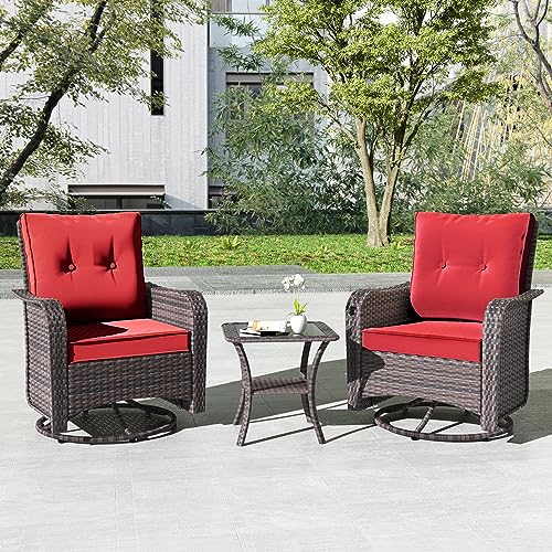 Kullavik 3 Pieces Patio Furniture SetOutdoor Swivel Rocking Chairs Porch Furniture Patio Rattan Chairs with Table