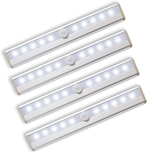 4 Pack LED Under Cabinet Lights with Motion Sensor, 19cm Magnetic Wireless Cabinet Lamps, Battery Powered, 120° Wide Angle, Tool-Free Installation, Flicker-Free LEDs, Aluminium Alloy