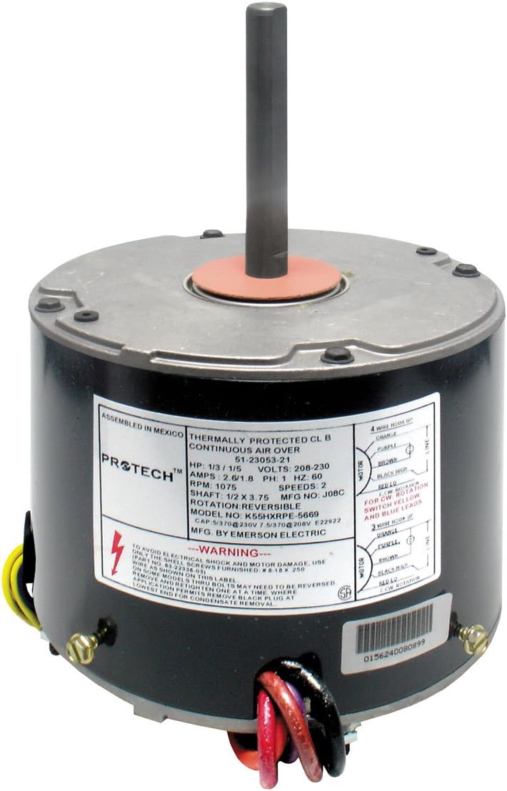 Rheem Protech TripSaver Condenser Fan Motor 1/6 HP to 1/3 HP 208-230V 1-Phase 60Hz 1075 RPM 2-Speed (#51-23053-21)