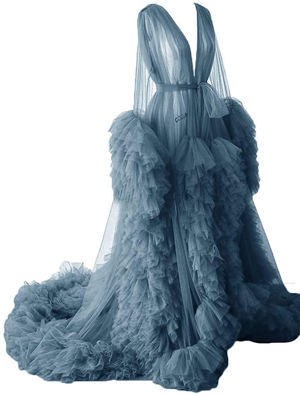 Dressing Gown for Maternity Photoshoot Perspective Sheer Long Robe Puffy Tulle Robe Sheer — view 12